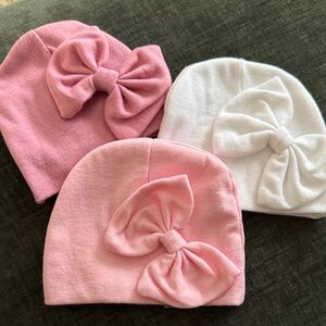 Pink and White Bow Baby Hats